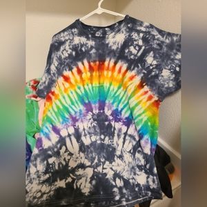 Hand tie dyed rainbow and black t shirt